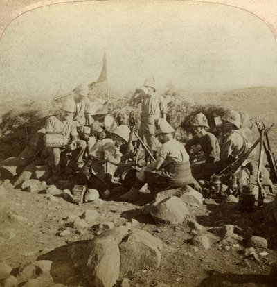 Señaladores de Gordon Highland en Signal Hill, Euslin, Sudáfrica, Guerra de los Bóeres, 1899-1902 de Underwood and Underwood
