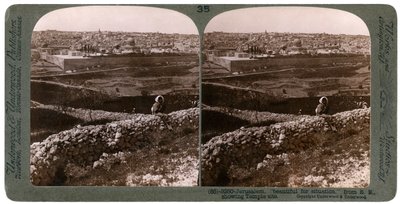Jerusalén, vista desde el sureste, mostrando el sitio del templo, Palestina, década de 1900 de Underwood and Underwood
