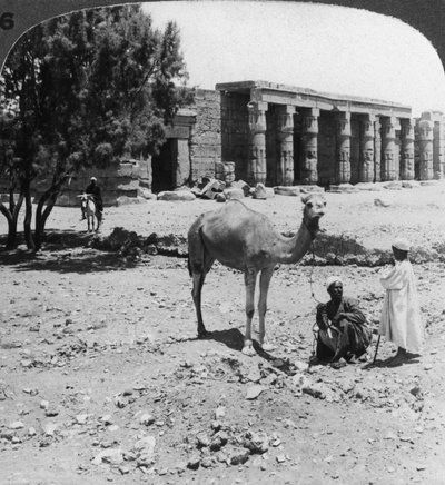 Mirando al norte hacia el templo de Sethos I, Tebas, Egipto, 1905 de Underwood and Underwood