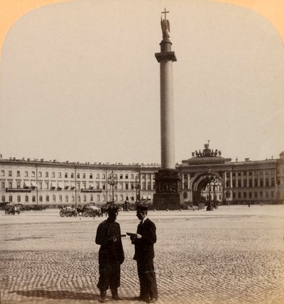 Monumento a Alejandro I., Arco de Triunfo, y el edificio Staab, San Petersburgo, Rusia, 1897 de Underwood and Underwood