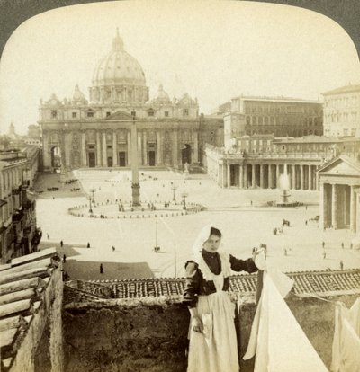 Plaza de San Pedro y Basílica y el Vaticano, Roma, Italia de Underwood and Underwood