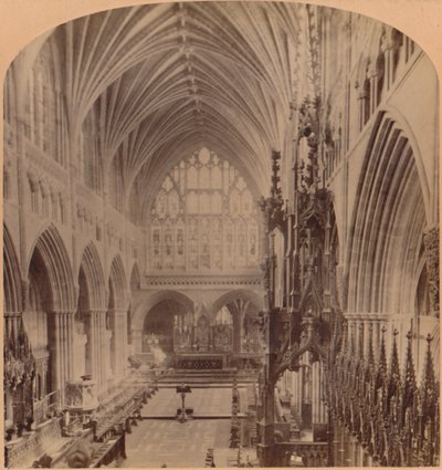 El coro desde el extremo occidental, Catedral, Exeter, Inglaterra, 1900 de Underwood and Underwood