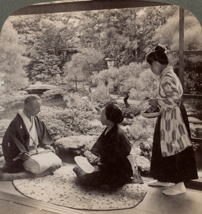 Los jardines de la casa del Sr. Y Namikawa, líder en las industrias artísticas, Kioto, Japón, 1904 de Underwood and Underwood