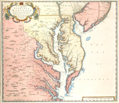 Un nuevo mapa de Virginia y Maryland y de las partes mejoradas de Pensilvania y Nueva Jersey de Unidentified