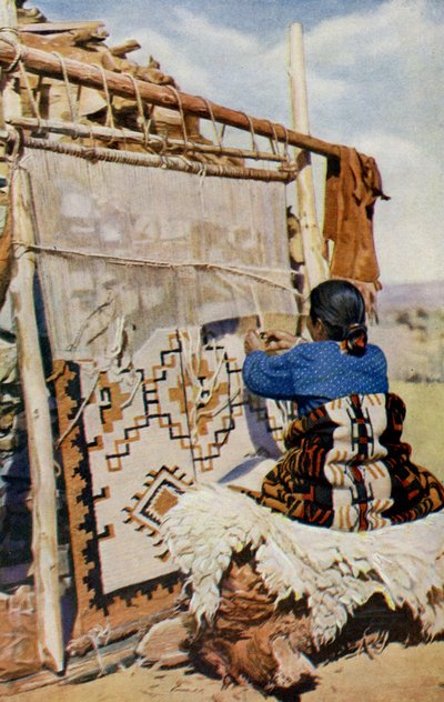 Arizona. En el corazón del desierto de Arizona, se tejen mantas Navajo, cuya belleza y utilidad atraen a muchos clientes. 1920 de Unknown