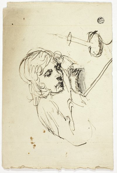 Niño dormido junto a una vela de Unknown