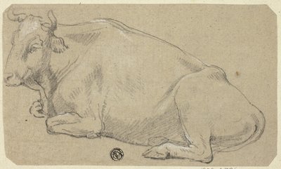Vaca echada sobre las ancas (anverso); Cabeza de mujer y esbozo de cabeza de caballo (reverso) de Unknown