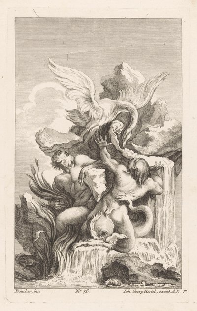 Fuente con cisne y hombres Diverse Fontaines (título de la serie) de Unknown