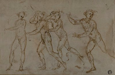 Cuatro Desnudos Masculinos Corriendo (recto); Sagrada Familia con el Niño Juan el Bautista (verso) de Unknown