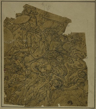 Fragmento: Guerreros armados a caballo luchando contra soldados de a pie de Unknown