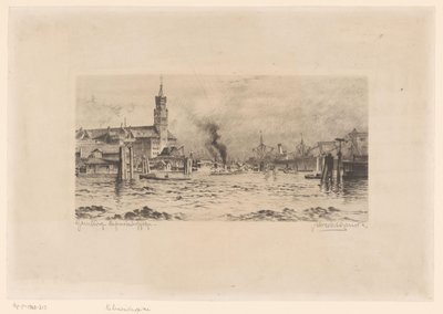 Vista del Kehrwiederspitze y de una iglesia, en Hamburgo de Unknown