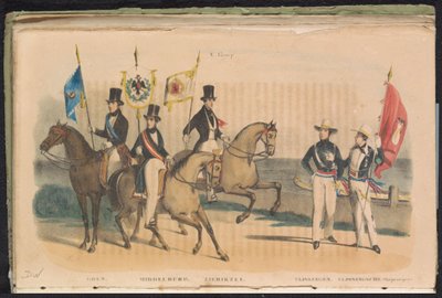 Trajes y estandartes de las guardias de honor de Goes, Middelburg, Zierikzee y Vlissingen, 1840-1842 V. Grupo (título sobre objeto) de Unknown
