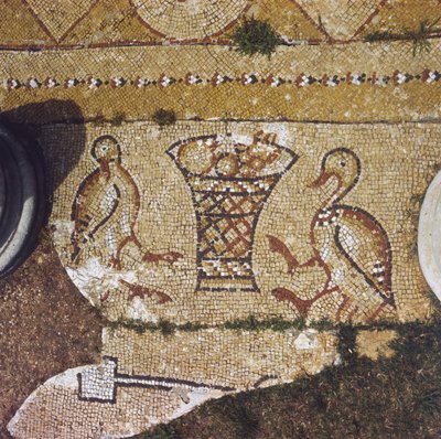 Líbano, parte de un mosaico bizantino entre las ruinas de Beit Meri de Unknown