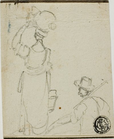 Hombre con Palo Siguiendo a Mujer con Jarra en la Cabeza de Unknown