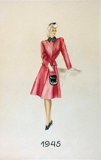 Modelo con traje, sosteniendo un bolso, 1945 de Unknown