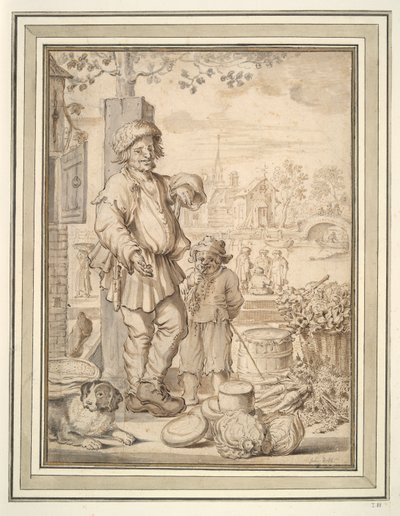 campesino, hombre y niño, en, mercado de Unknown