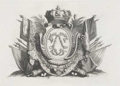 Royal Crest con corona y banderas y entrelazado de Unknown