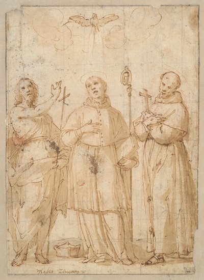 San Juan, San Carlos Borromeo y San Francisco bajo la Paloma del Espíritu Santo de Unknown