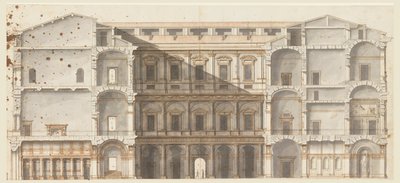 Sección de las Alas y Elevación de una Pared en el Patio, Palazzo Farnese, Roma de Unknown