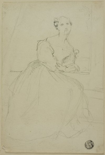 Boceto de mujer sentada en traje de noche de Unknown
