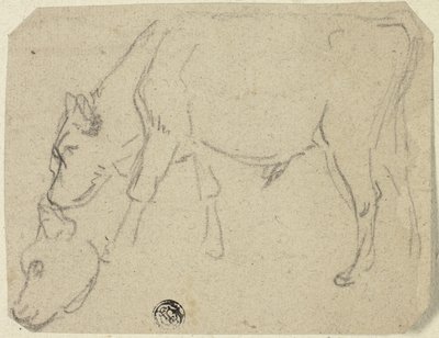 Bocetos de toro pastando, cabeza de vaca (anverso); vaca sentada de perfil (reverso) de Unknown