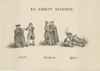 Caricatura de la alianza realizada entre el partido clerical romano y el partido liberal contra el gobierno holandés, 1828 La Sainte Alliance (título sobre objeto) de Unknown