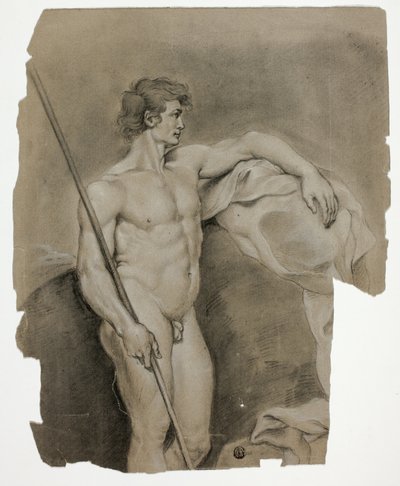Desnudo masculino de pie con bastón de Unknown