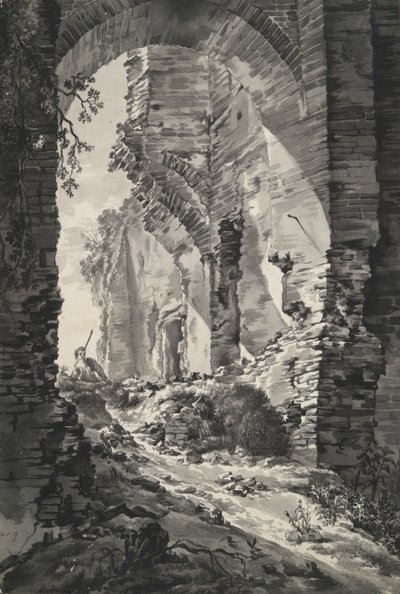 La puerta de entrada de las ruinas del castillo de Brederode, Holanda, con pastor de Unknown