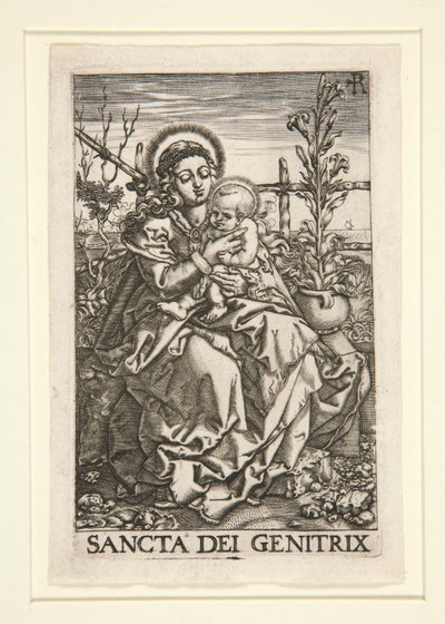La Virgen y el Niño sentados en la orilla cubierta de hierba de Unknown