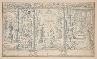 Tres Escenas de la Vida de San Juan Bautista; Predicación de Juan el Bautista, Bautismo de Cristo, Decapitación de Juan el Bautista de Unknown