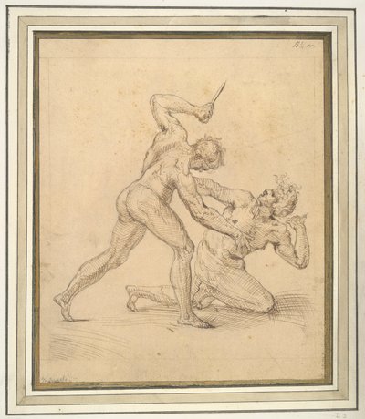 dos desnudos masculinos peleando de Unknown