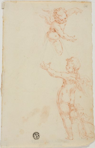 Dos putti alados, uno volando de Unknown