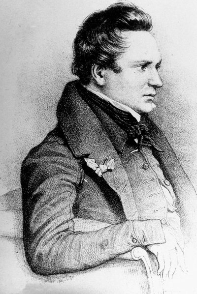 Victor Hugo (1802-1885) escritor francés, aquí en 1832, grabado por Georges Frey después de Leon Noel de Unknown