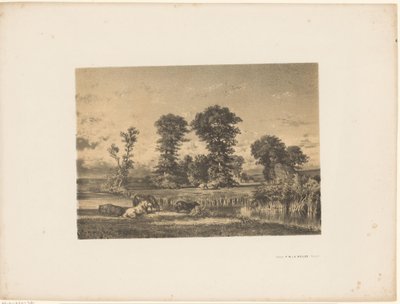 Paisaje de pradera con caballos pastando de Unknown