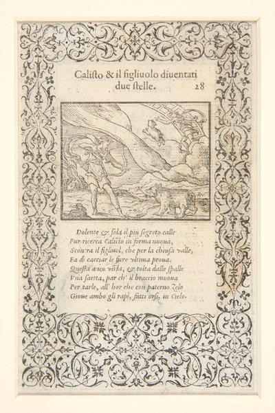 a) Calisto golpeado por Juno y transformado en oso; al reverso: b) Calisto y su hijo se convierten en dos estrellas de Unknown