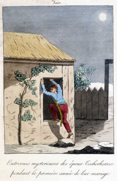Carta de 1811 que ilustra las entrevistas misteriosas de los esposos de Tscherkessen durante el primer año de su matrimonio (Asia) de Unknown artist