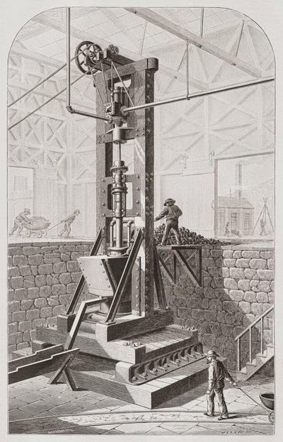Molino de estampas del siglo XIX, también conocido como batería de estampas o molino de estampas. de Unknown artist