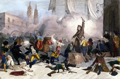2/05/1808: Levantamiento de Madrid contra la toma francesa de España. Grabado del siglo XIX de Unknown artist