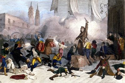 2/05/1808: Levantamiento de Madrid contra la ocupación francesa de España. Litografía alrededor de 1830. de Unknown artist
