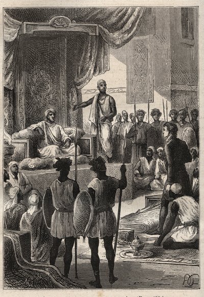 Un viaje (1792-1795) a Egipto y el Cercano Oriente por William George Browne (1768-1813): Browne se encuentra con el Sultán de Darfur Ald el Raschman (Abd-er-Rahman, conocido como El-Rachid o el Justo), en El Fasher (Al-Fashir, Sudán) en 1793 - ilustración de Unknown artist