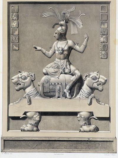 Un rey en un sofá - en "Monumentos Antiguos de México: Palenqué y Otras Ruinas de la Civilización Antigua de México" por Brasseur de Bourbourg, París de Unknown artist