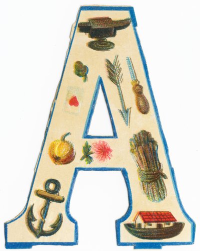 A: yunque, alcachofa, flecha, as de corazones, punzón, manzana, aster, ancla, arco de Noé, espárragos de Unknown artist
