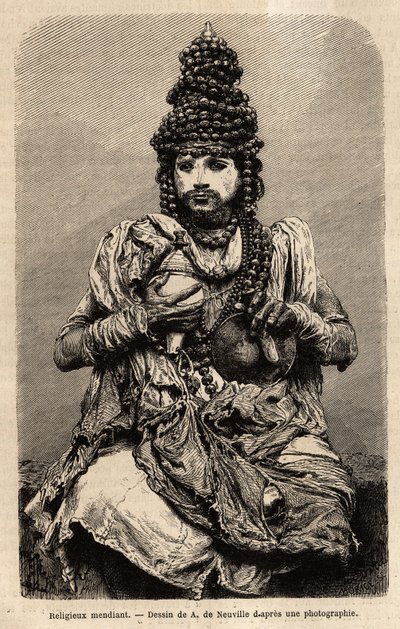 Un mendigo religioso. Grabado para ilustrar el viaje en las provincias meridionales de la India, por Alfred Grandidier, en 1862-1864, publicado en “le tour du monde”, bajo la dirección de D