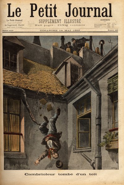 Un ladrón cae de los tejados de la calle Notre Dame en Nazaret, en su precipitación por huir de los policías. Grabado en "Le petit journal" 14/5/1899. Colección Selva de Unknown artist