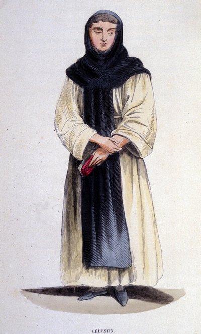 Un celestino, religioso de la orden fundada en 1254 por Celestino V. Grabado del siglo XIX de Unknown artist