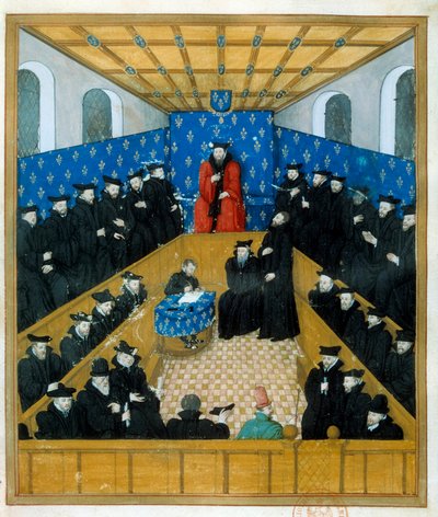 Un tribunal de justicia en el siglo XV. Miniatura. París, B N de Unknown artist