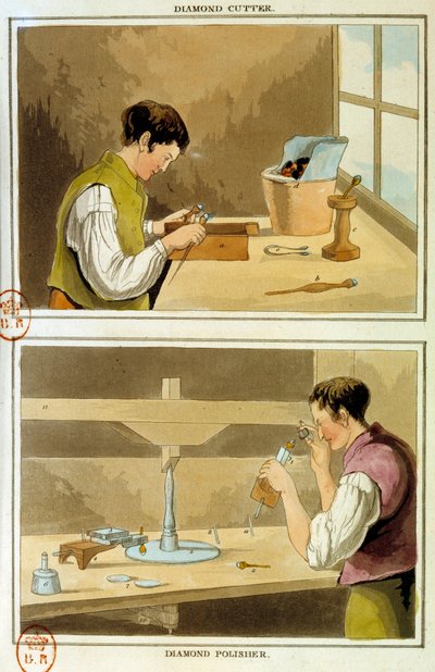 Un cortador de diamantes. Grabado del siglo XIX. París, B.N. de Unknown artist