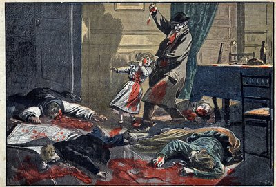 Una familia asesinada: asesinato de la familia Leblond por Caillard, un enloquecido, en Nassandre, cerca de Bernay. Ilustración en “Le Pelerin” de 10 de abril de Unknown artist