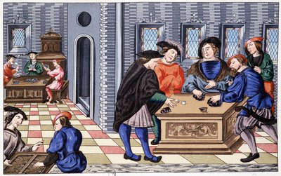 Una casa de juegos en la era del Renacimiento basada en una miniatura sobre Vellum: juego de ahora en adelante. Cromolitografía del siglo XIX de Unknown artist