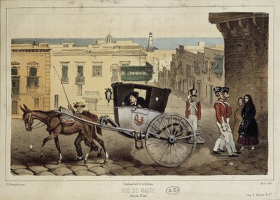Un enganche en las calles de Malta - grabado de Unknown artist